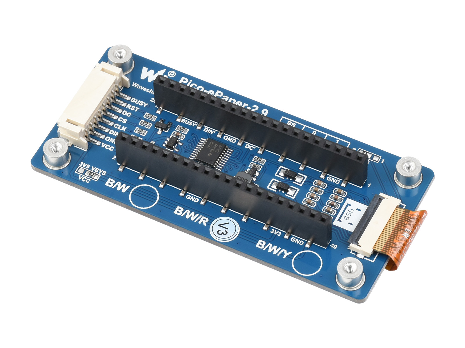 2,9-Zoll E-Paper E-Ink Displaymodul (B) für Raspberry Pi Pico, 296×128, Rot/Schwarz/Weiß, SPI
