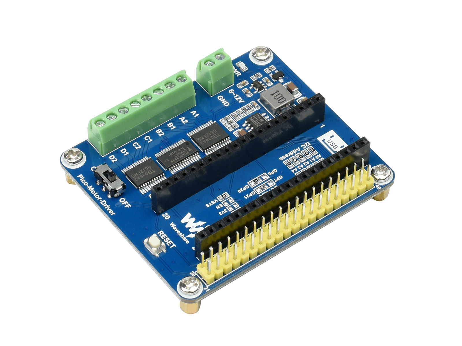 DC-Motor-Treibermodul für Raspberry Pi Pico, Ansteuerung von bis zu 4x DC-Motoren