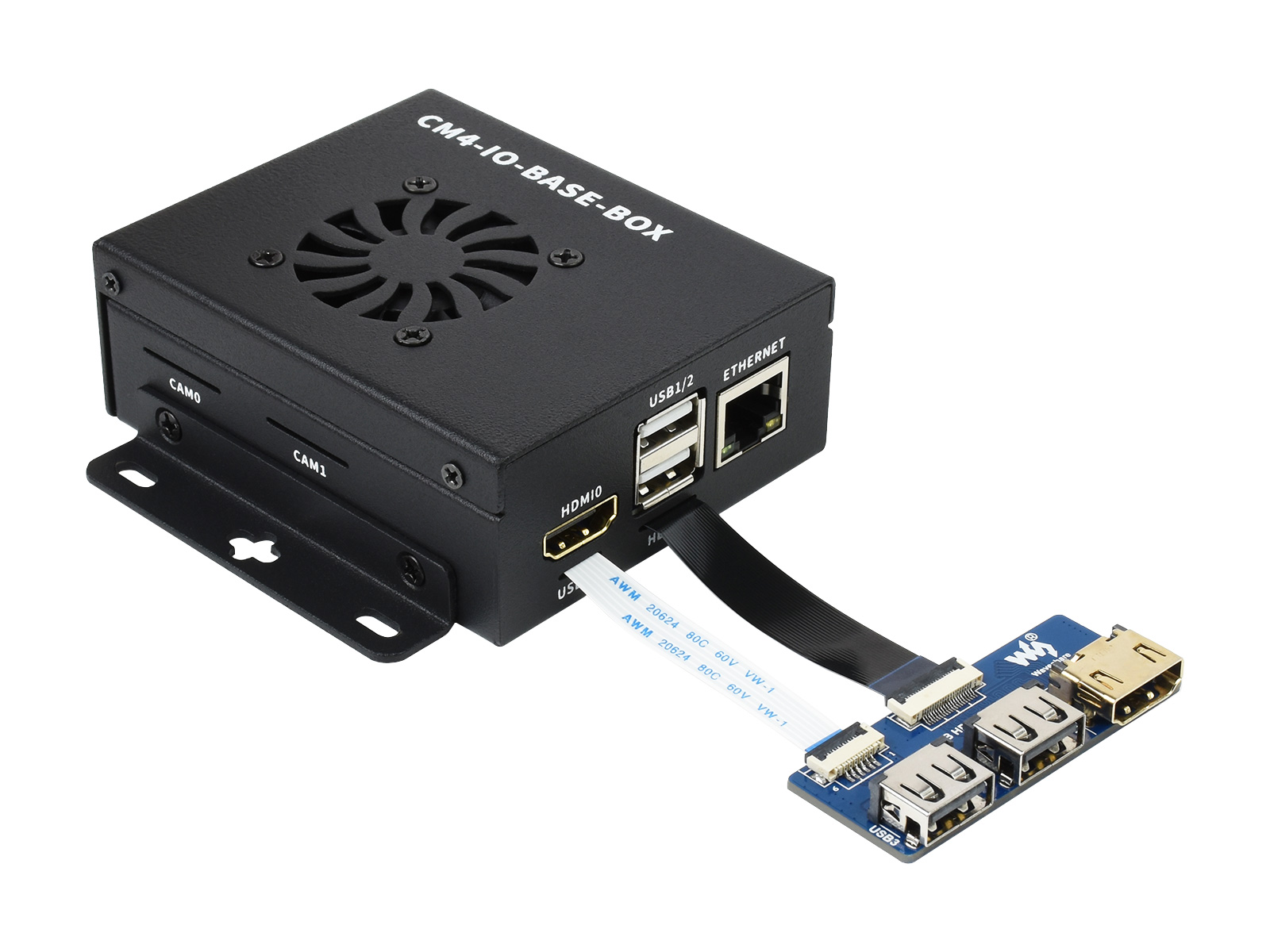 CM4-IO-BASE-BOX-A + USB-HDMI-Adapter, für Raspberry Pi Compute Module 4