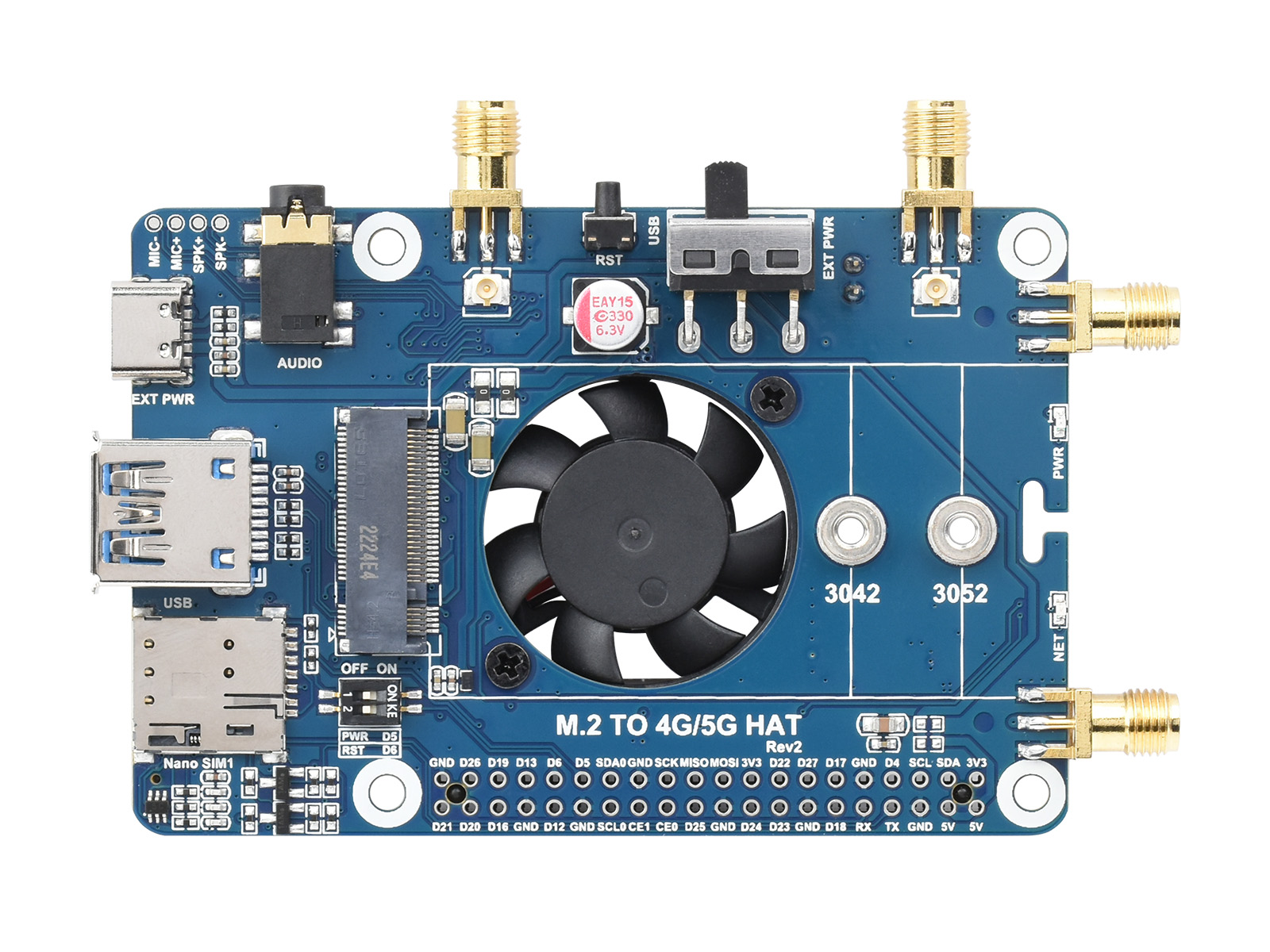 Raspberry Pi LTE Cat 6 Kommunikation HAT, LTE-A Global Multi-Band, GNSS-Positionierung, inklusive EM060K-GL Modul