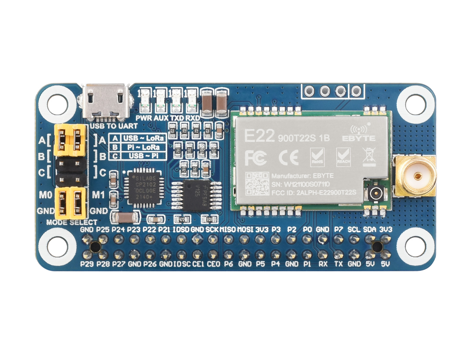 SX1262/SX1268 LoRa HAT für Raspberry Pi, UART-Schnittstelle, Optionen für Frequenzband
