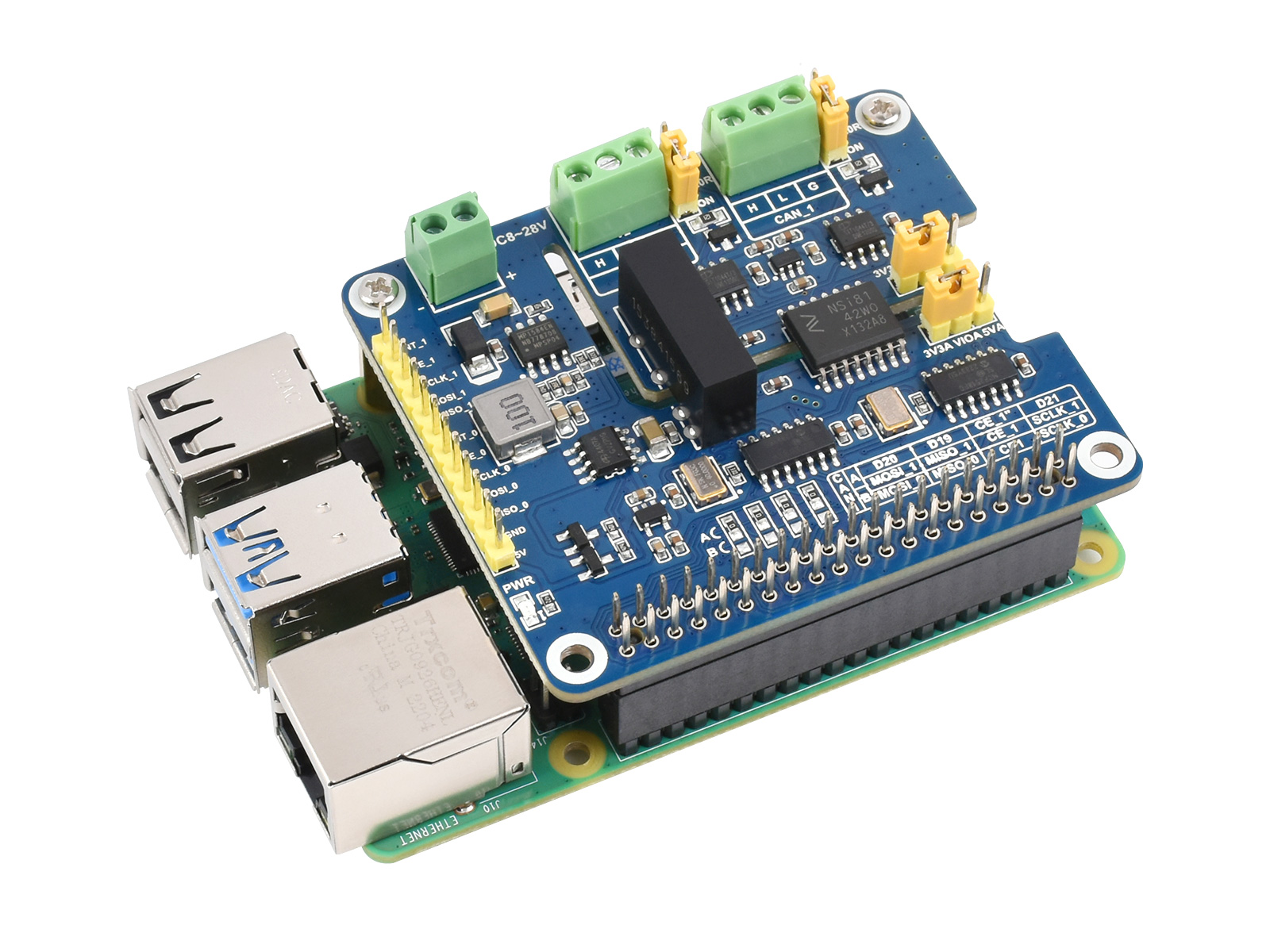 2-Kanal isoliertes CAN FD-Erweiterungs-HAT für Raspberry Pi, mit mehreren Schutzfunktionen
