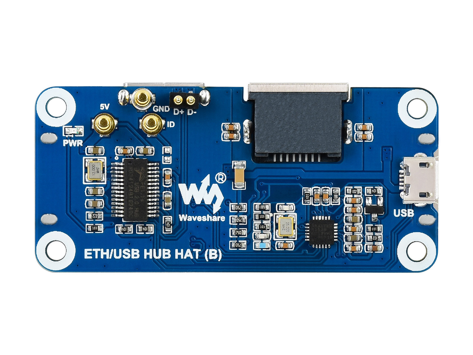 Ethernet / USB-HUB-HAT (B) für Raspberry Pi-Serie, 1x RJ45, 3x USB 2.0