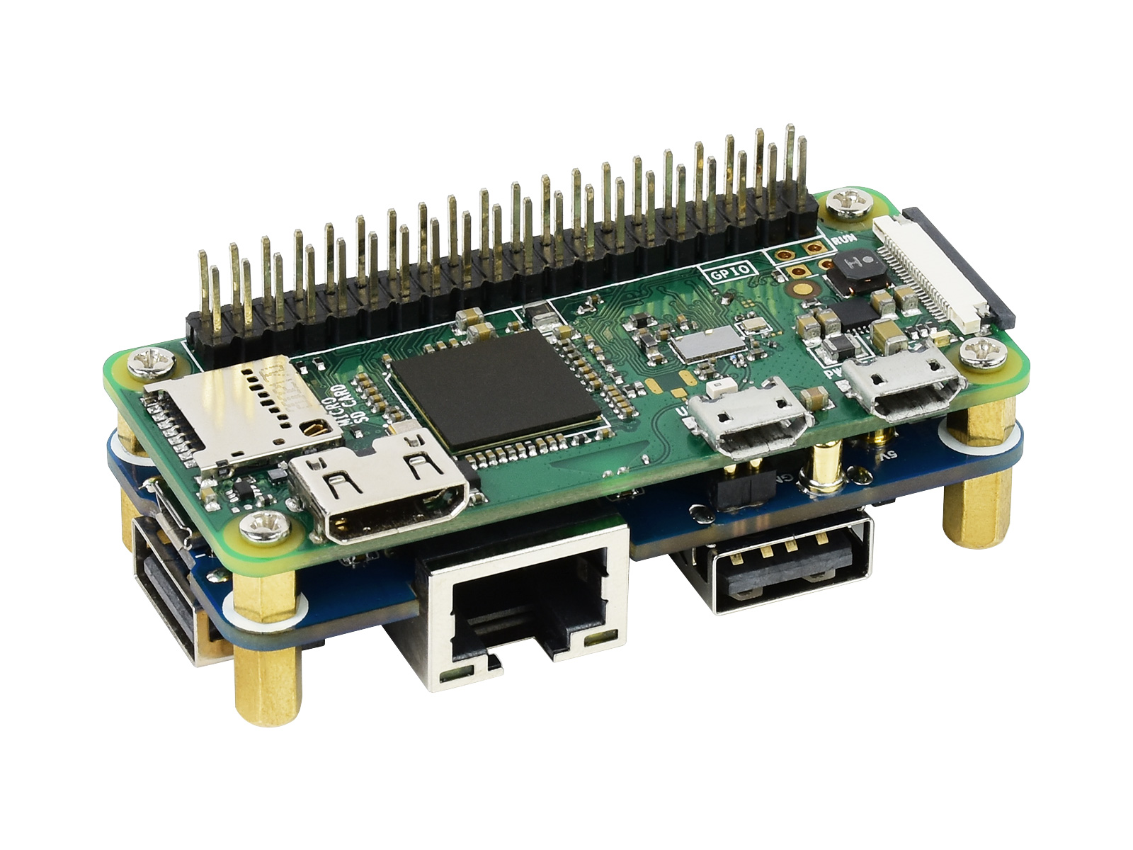 Ethernet / USB-HUB-HAT (B) für Raspberry Pi-Serie, 1x RJ45, 3x USB 2.0