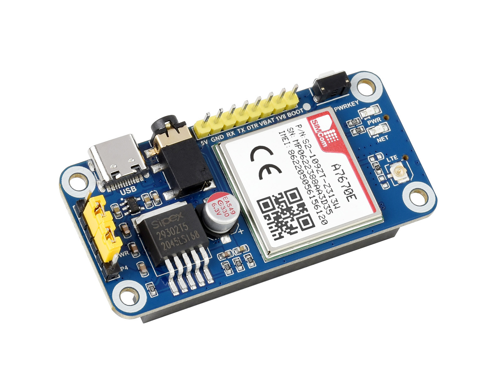 A7670E LTE Cat-1 HAT für Raspberry Pi, Multiband, 2G GSM / GPRS, LBS, für Europa, Südostasien, Westasien, Afrika, China, Südkorea