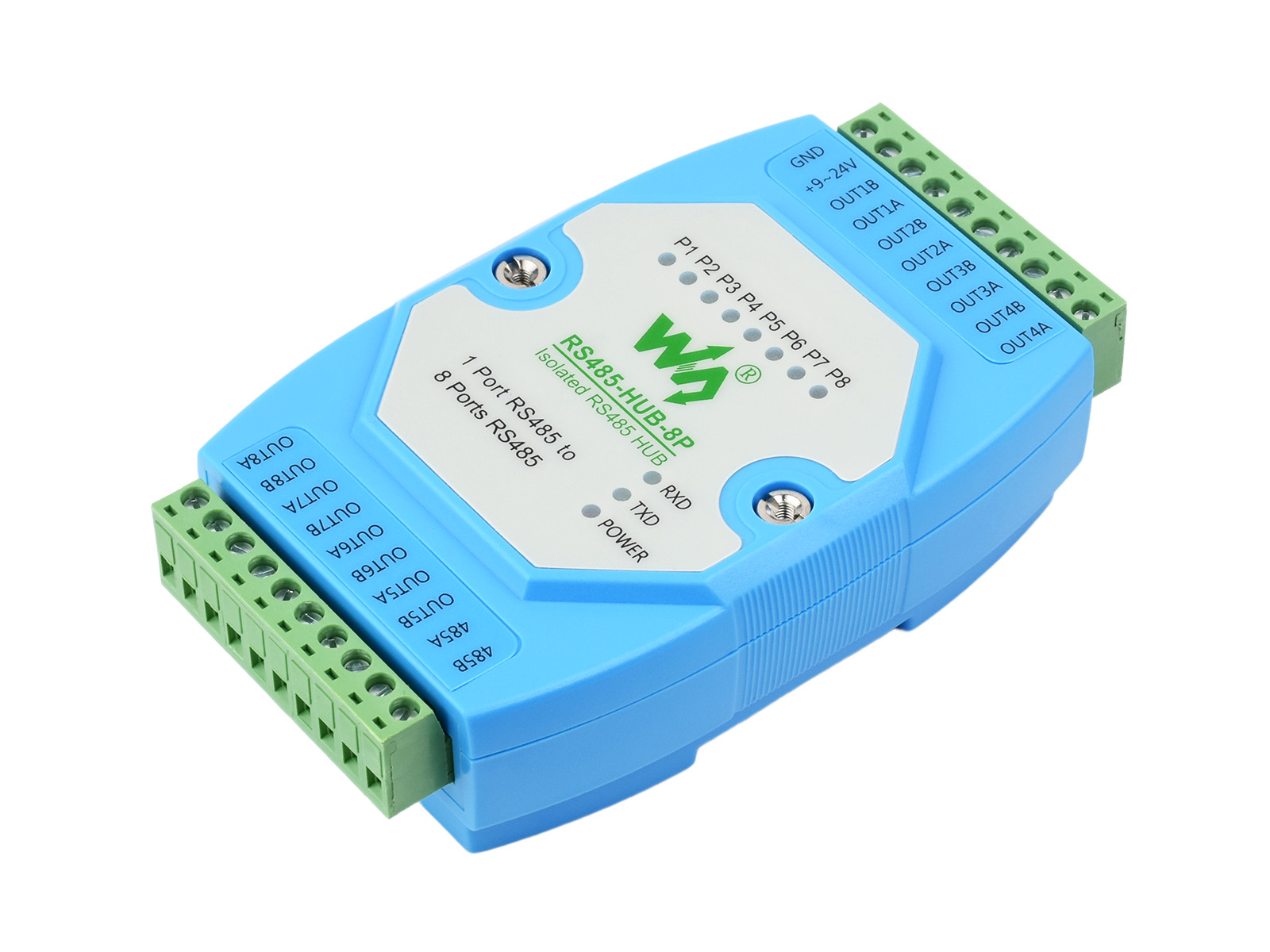 Industrietauglicher isolierter 8-Kanal-RS485-Hub, Hutschiene-Montage, weite Baudratenbereich