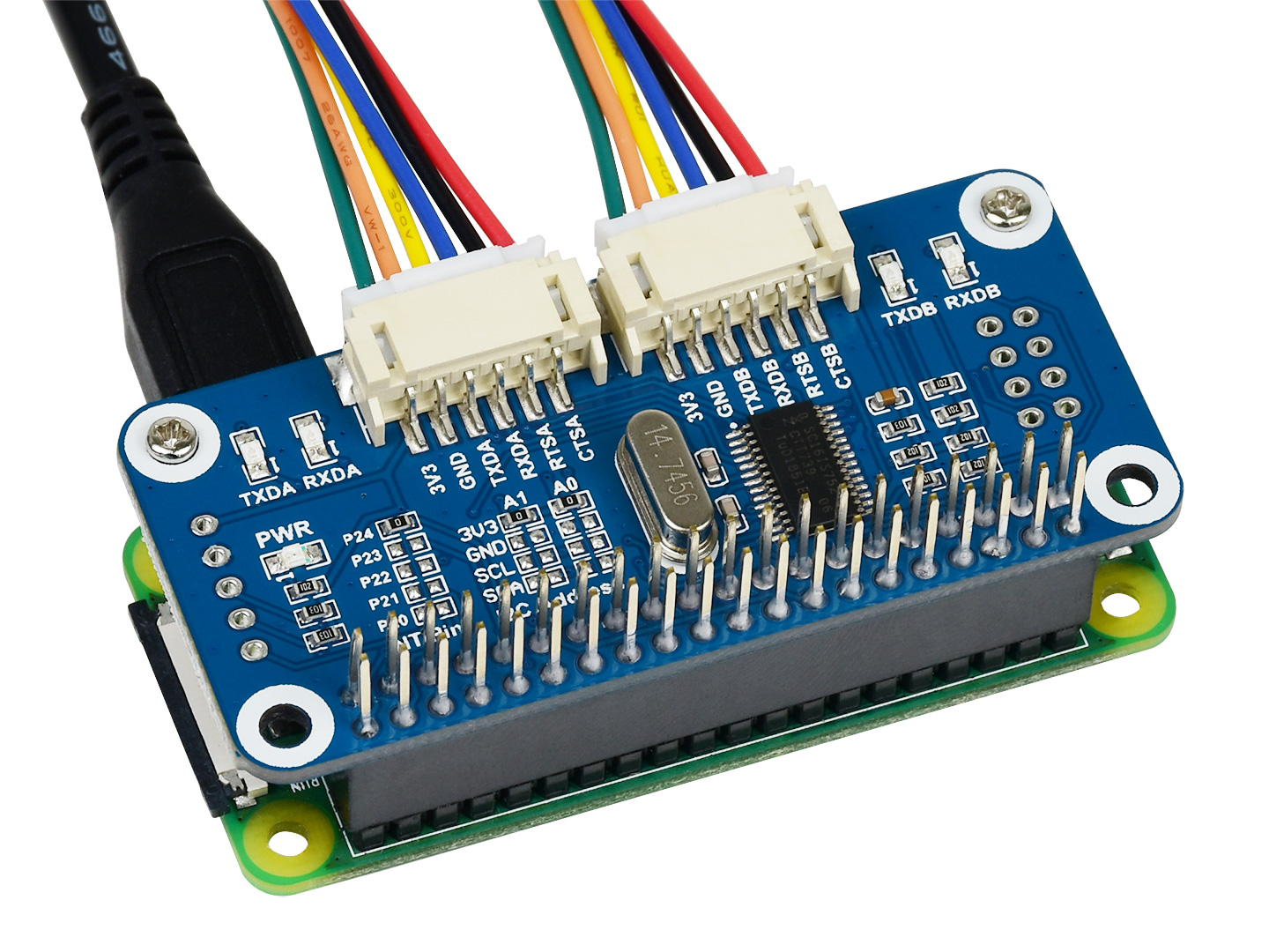 Serial Expansion HAT für Raspberry Pi, I2C-Schnittstelle, 2-ch UART, 8 GPIOs
