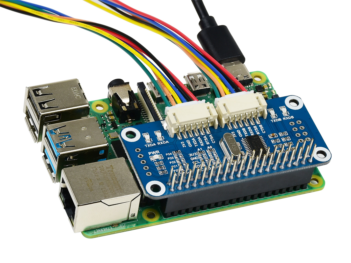 Serial Expansion HAT für Raspberry Pi, I2C-Schnittstelle, 2-ch UART, 8 GPIOs