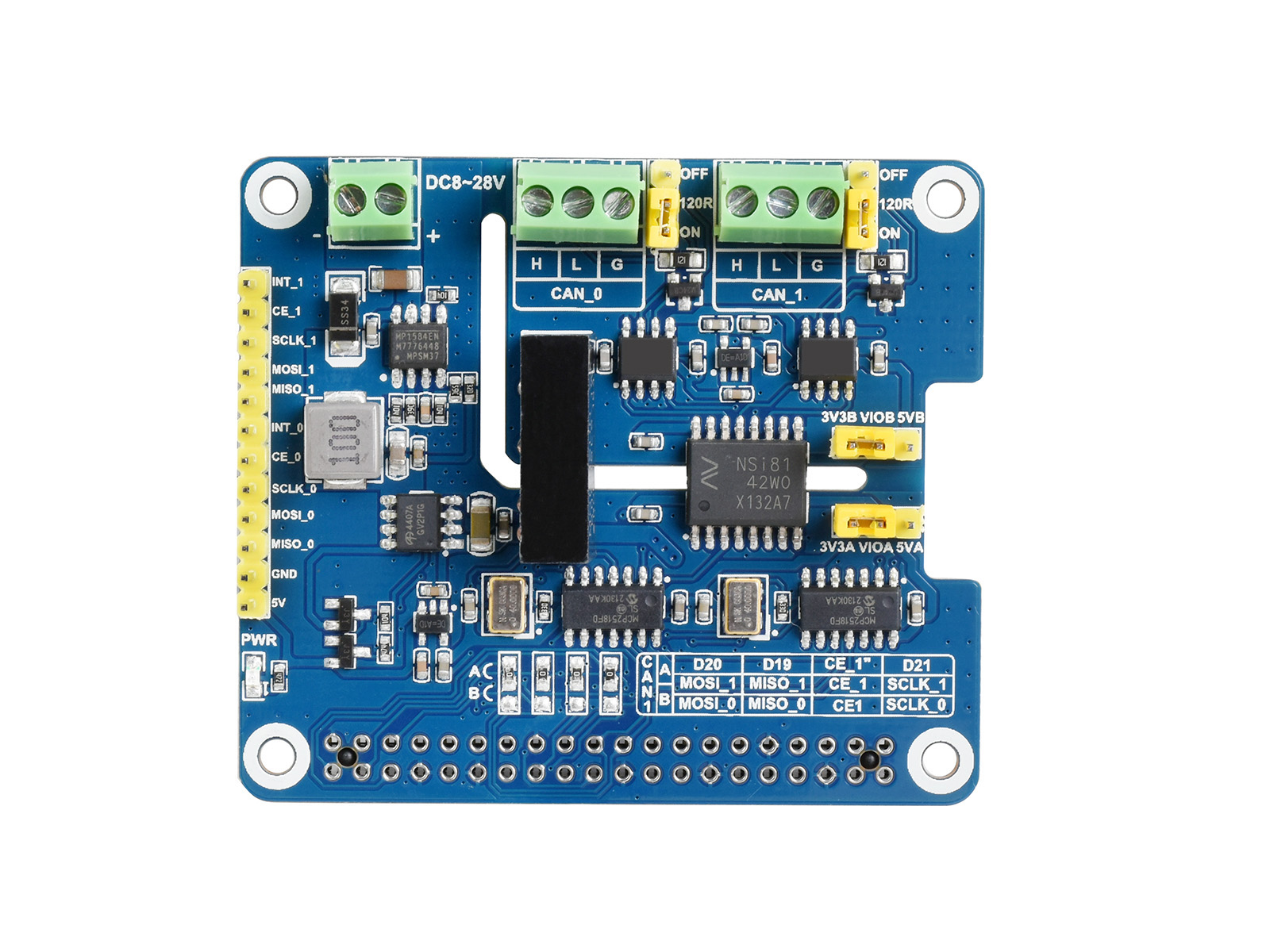 2-Kanal isoliertes CAN FD-Erweiterungs-HAT für Raspberry Pi, mit mehreren Schutzfunktionen