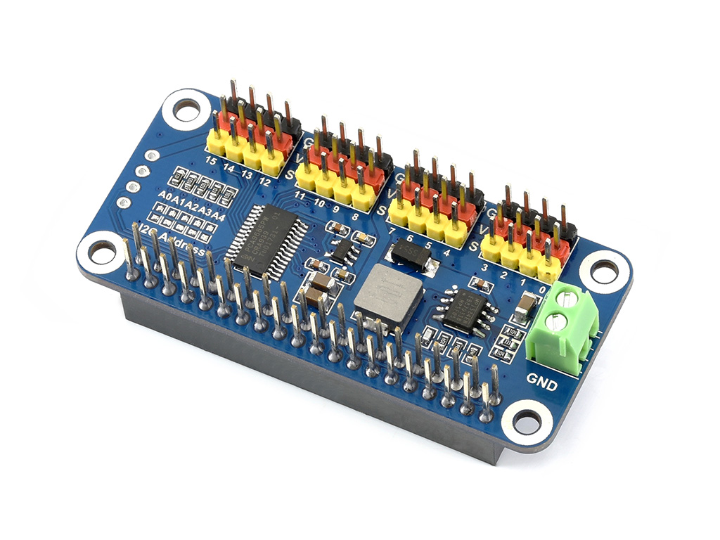 Servo-Treiber-HAT für Raspberry Pi, 16-Kanal, 12-Bit, I2C