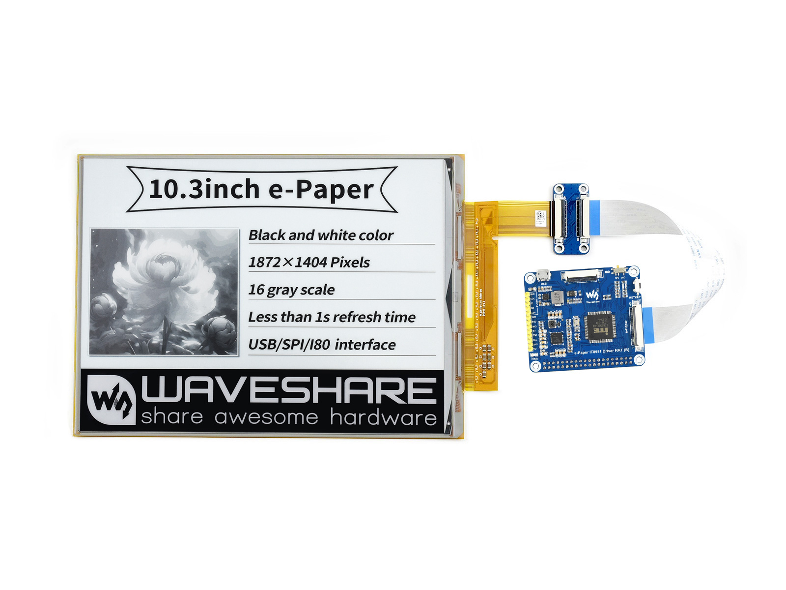1872×1404, 10,3 Zoll flexibles E-Ink-Display HAT für Raspberry Pi