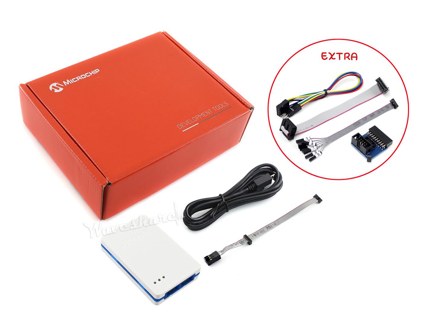 Atmel-ICE Basic Kit, inklusive zusätzlichem Adapter und Kabeln