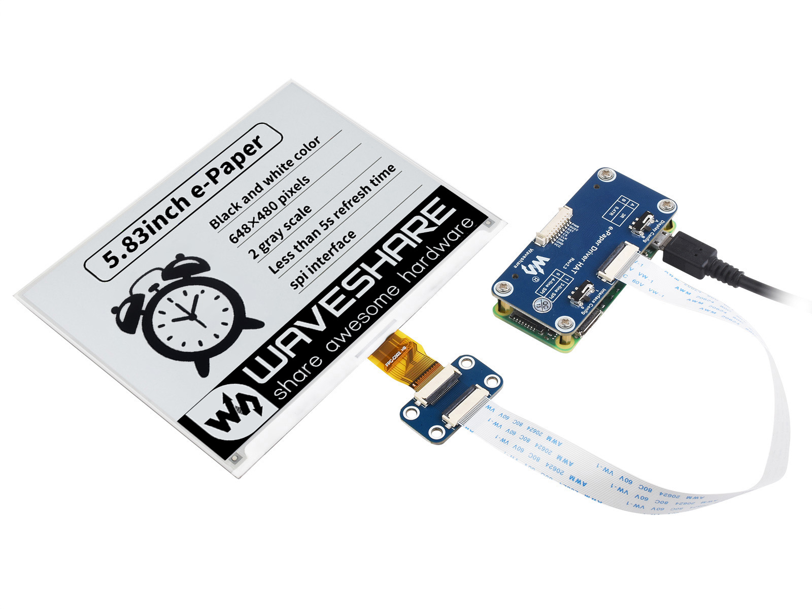 5,83-Zoll E-Paper E-Ink Display HAT für Raspberry Pi, 648×480, Schwarz/Weiß, SPI