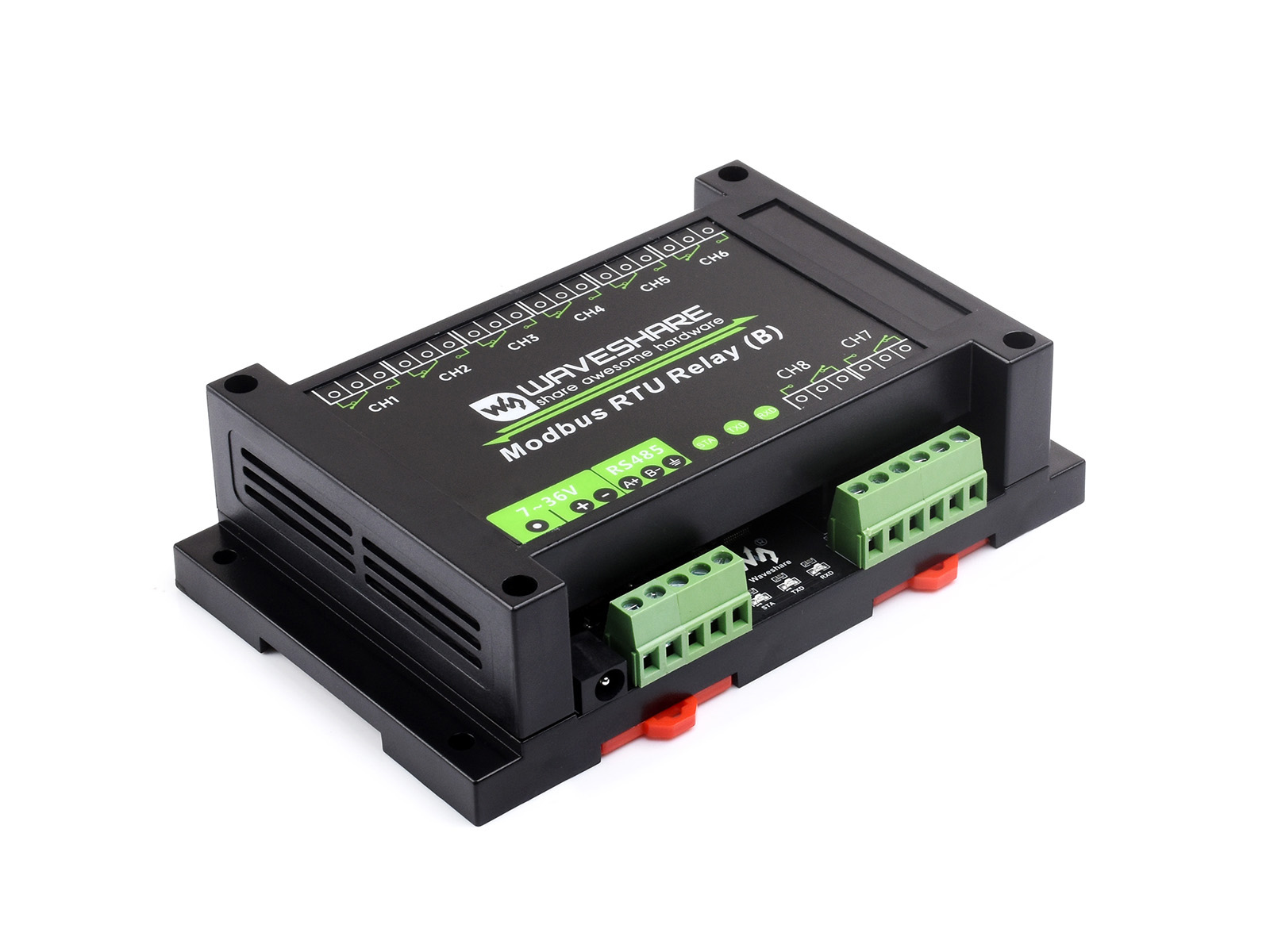 Industrielles Modbus-RTU-8-Kanal-Relaismodul (B) mit RS485-Schnittstelle, Mehrfach-Isolationsschutzschaltungen, 7~36V Stromversorgung