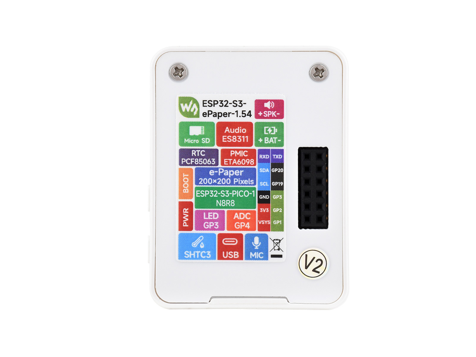 ESP32-S3 1,54-Zoll E-Paper AIoT-Entwicklungsboard, 200 × 200, Schwarz/Weiß, unterstützt Wi-Fi und BLE Dual-Mode-Kommunikation