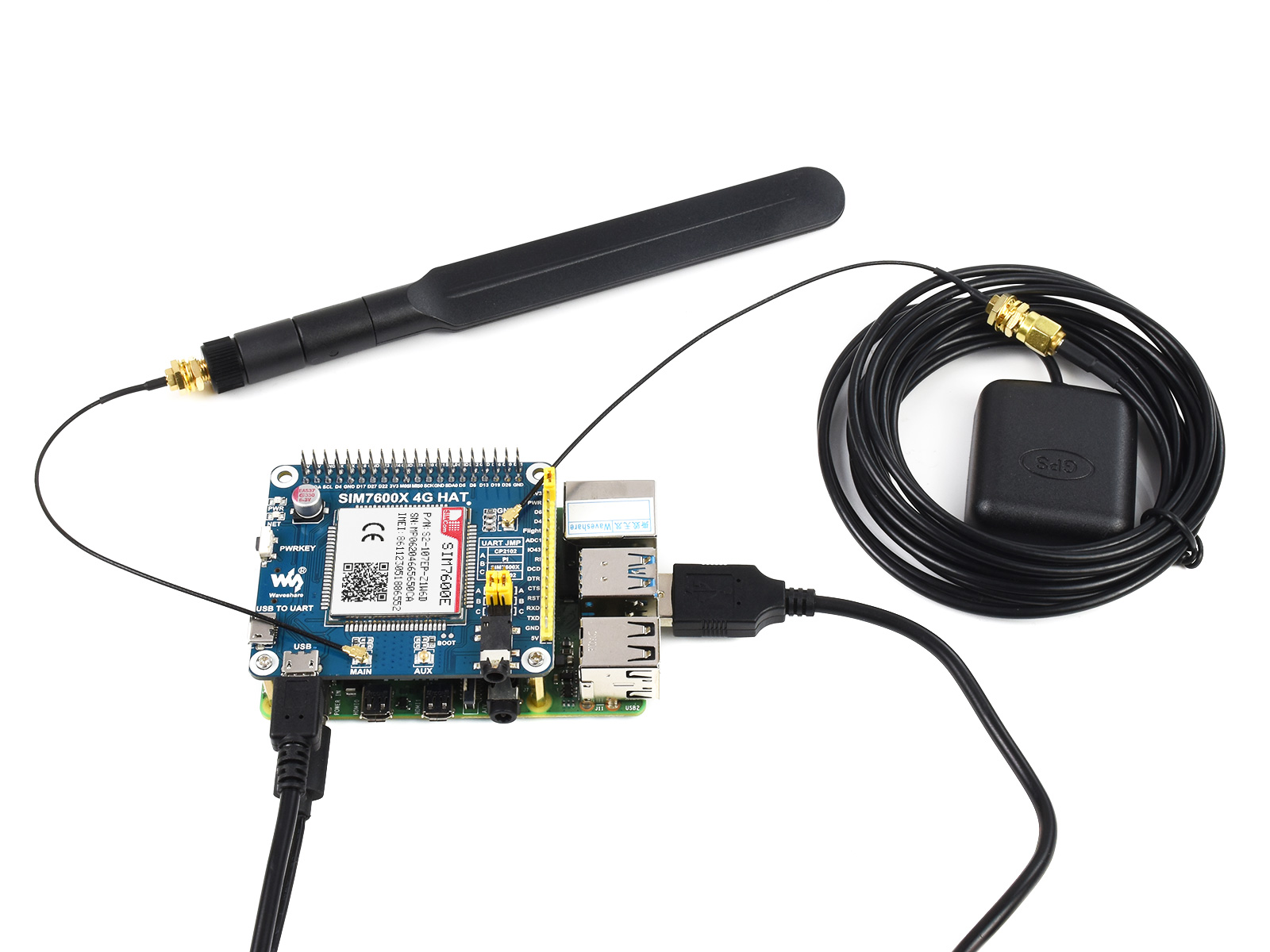 SIM7600E LTE Cat-1 HAT für Raspberry Pi, auch mit 3G / 2G / GNSS, für Südostasien, Westasien, Europa, Afrika