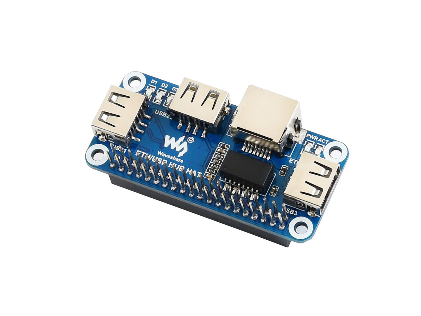 Ethernet / USB HUB HAT für Raspberry Pi, 1x RJ45, 3x USB