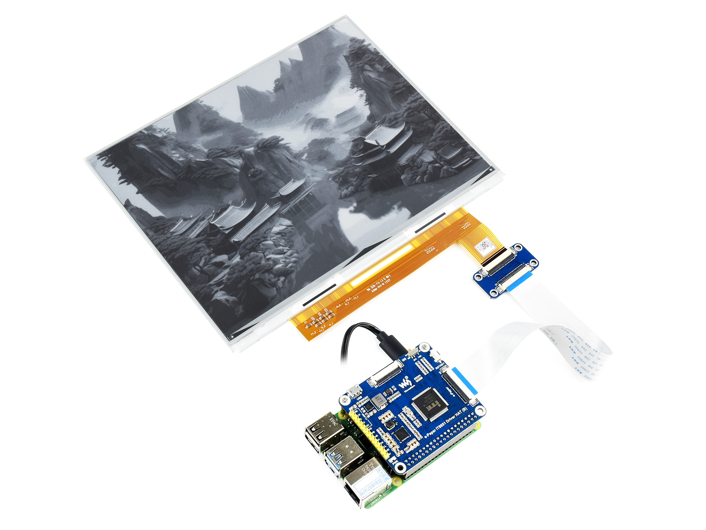 10,3-Zoll-e-Paper-e-Ink-Display-HAT-für-Raspberry-Pi, 1872×1404, Schwarz/Weiß, 16 Graustufen, USB/SPI/I80