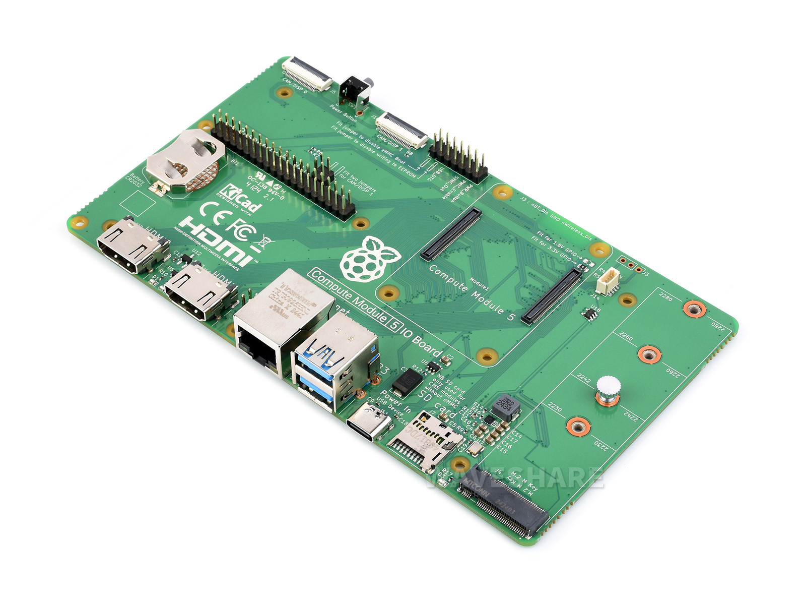 Offiziales Raspberry Pi Compute Module 5 IO Board, eine Entwicklungsplattform und Referenz-Basisplatine, entwickelt für CM5, geeignet für alle Varianten des Compute Module 5