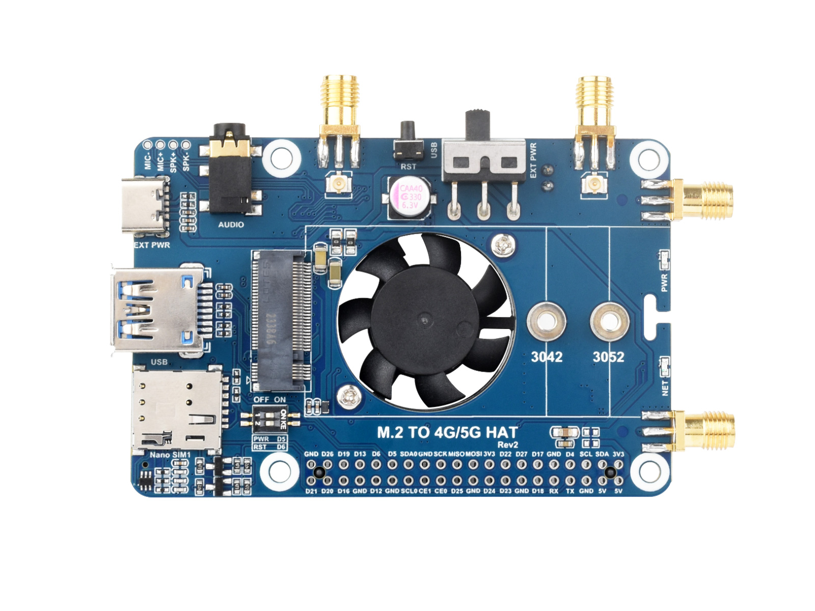 SIM7600G-H M.2 4G HAT für Raspberry Pi, LTE CAT4 Hochgeschwindigkeit, 4G/3G/2G, GNSS, Globalband