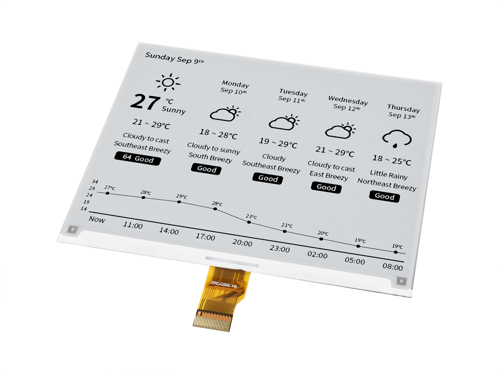 5,83-Zoll E-Paper E-Ink Rohdisplay, 648×480, Schwarz/Weiß, SPI, ohne Leiterplatte