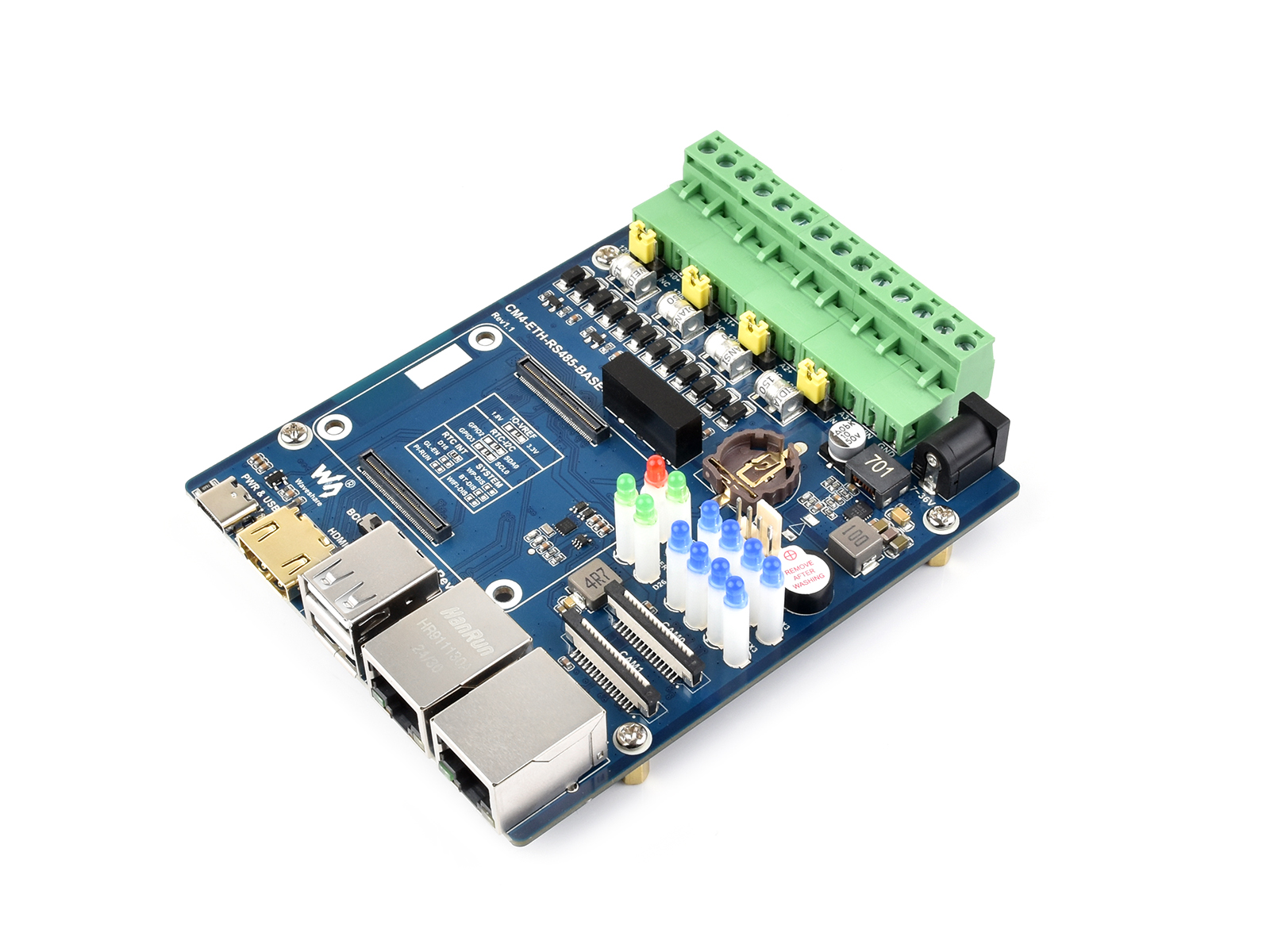 Dual-ETH-Quad-RS485-Basisplatine (B) für Raspberry Pi Compute Module 4, Gigabit-Ethernet, 4CH isoliertes RS485