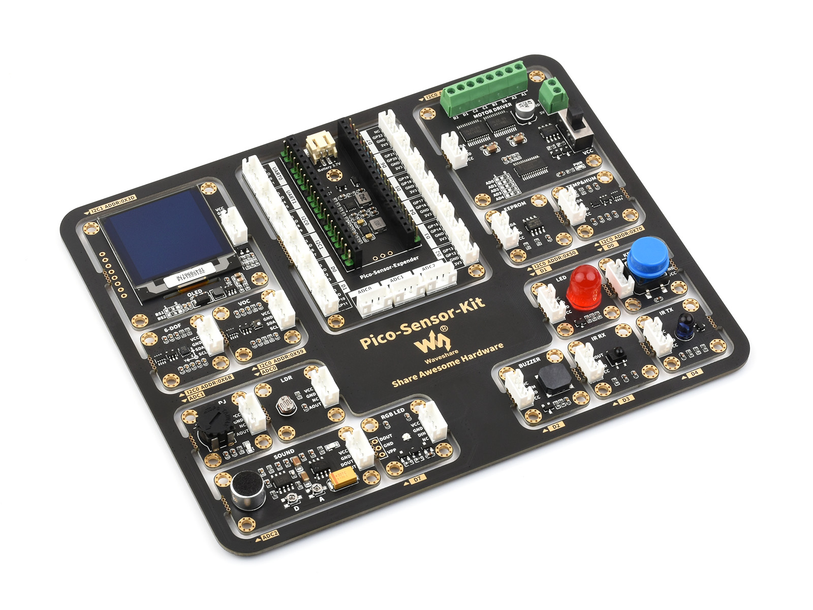 Raspberry Pi Pico Einsteiger-Sensor-Kit, inklusive Pico-Expansionsplatine und 15 gängigen Modulen, All-in-One-Design