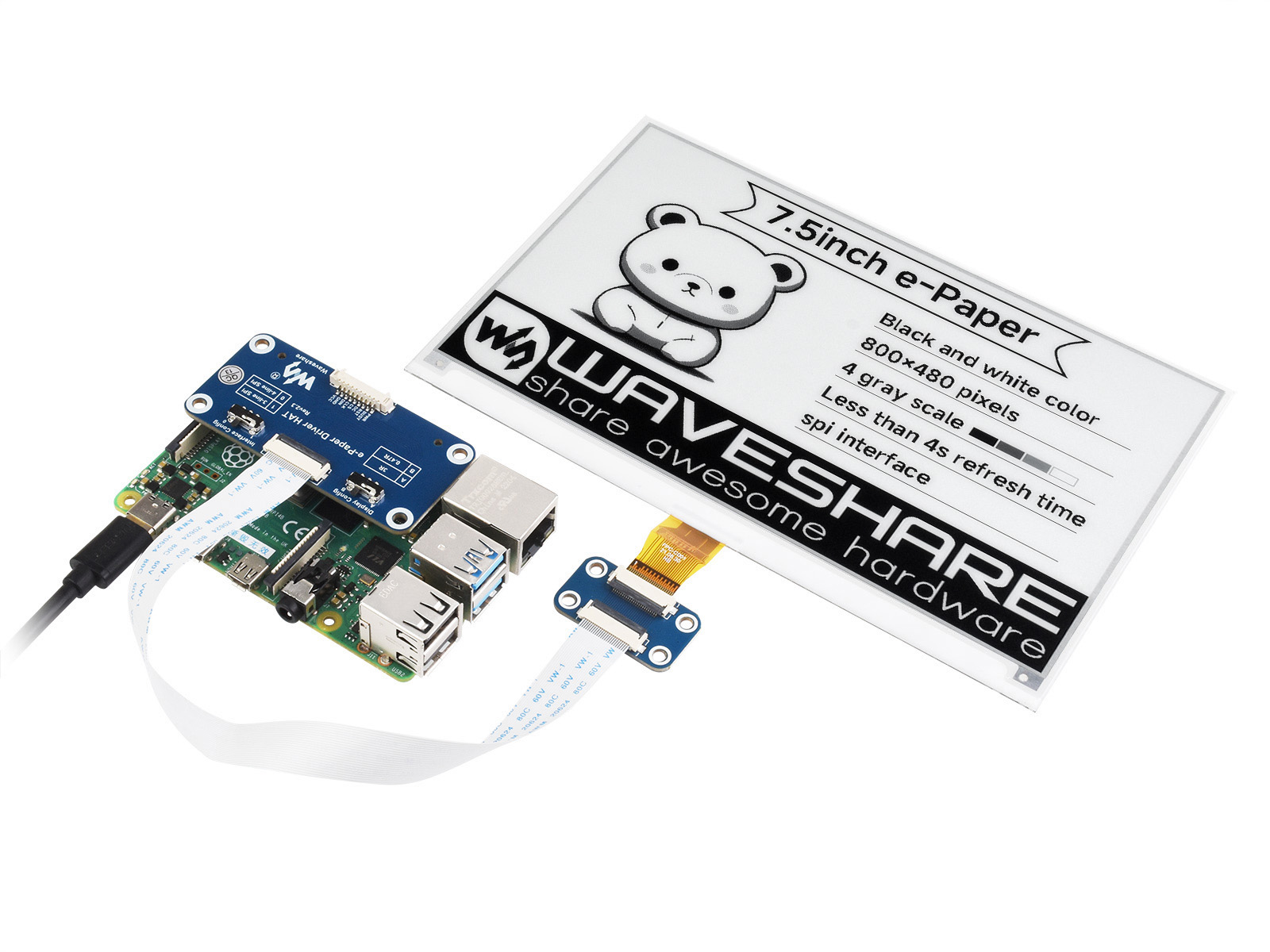800×480, 7,5-Zoll E-Ink-Display HAT für Raspberry Pi