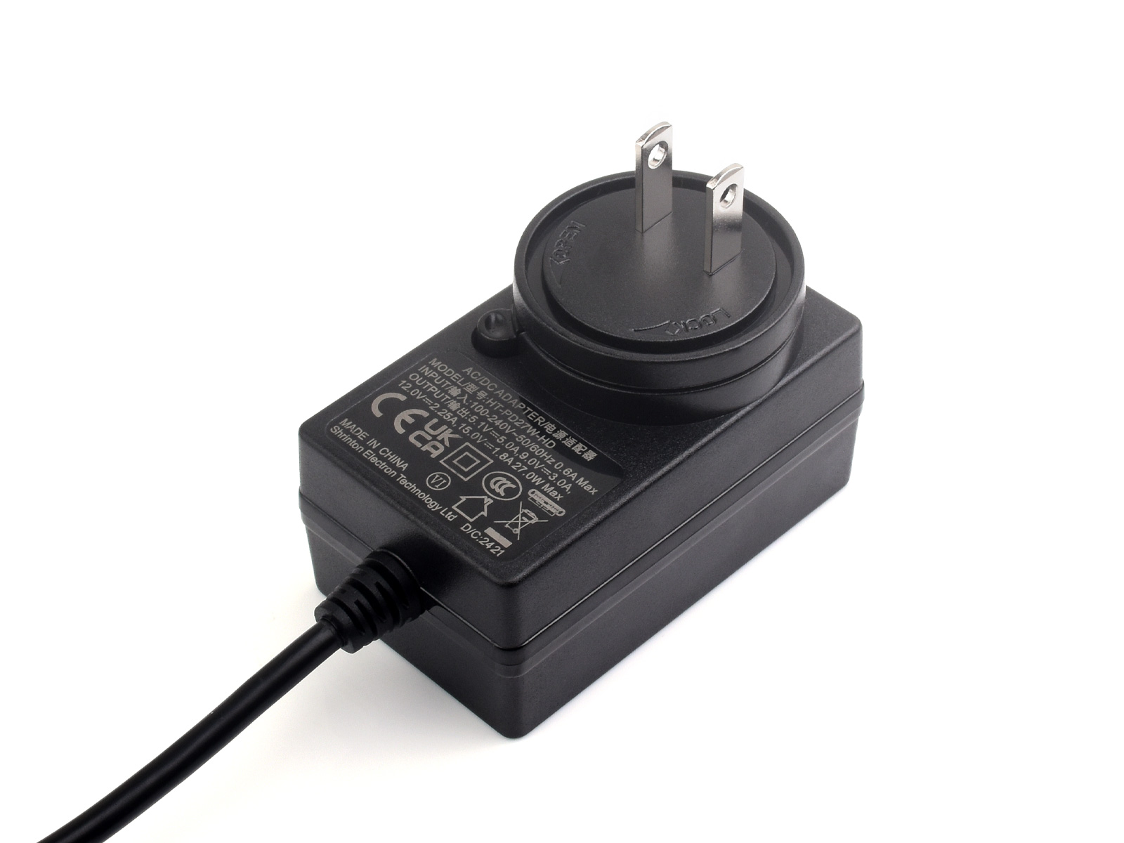 27W USB Type-C Netzteil Typ B, PD-Netzteil, Optionen für US-/EU-/UK-Stecker, 1,2 m Kabellänge, Raspberry Pi 5 Netzteil