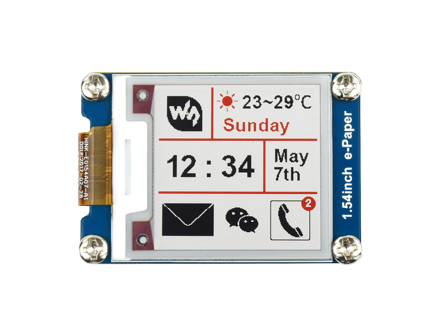 200x200, 1,54-Zoll E-Ink-Displaymodul, dreifarbig
