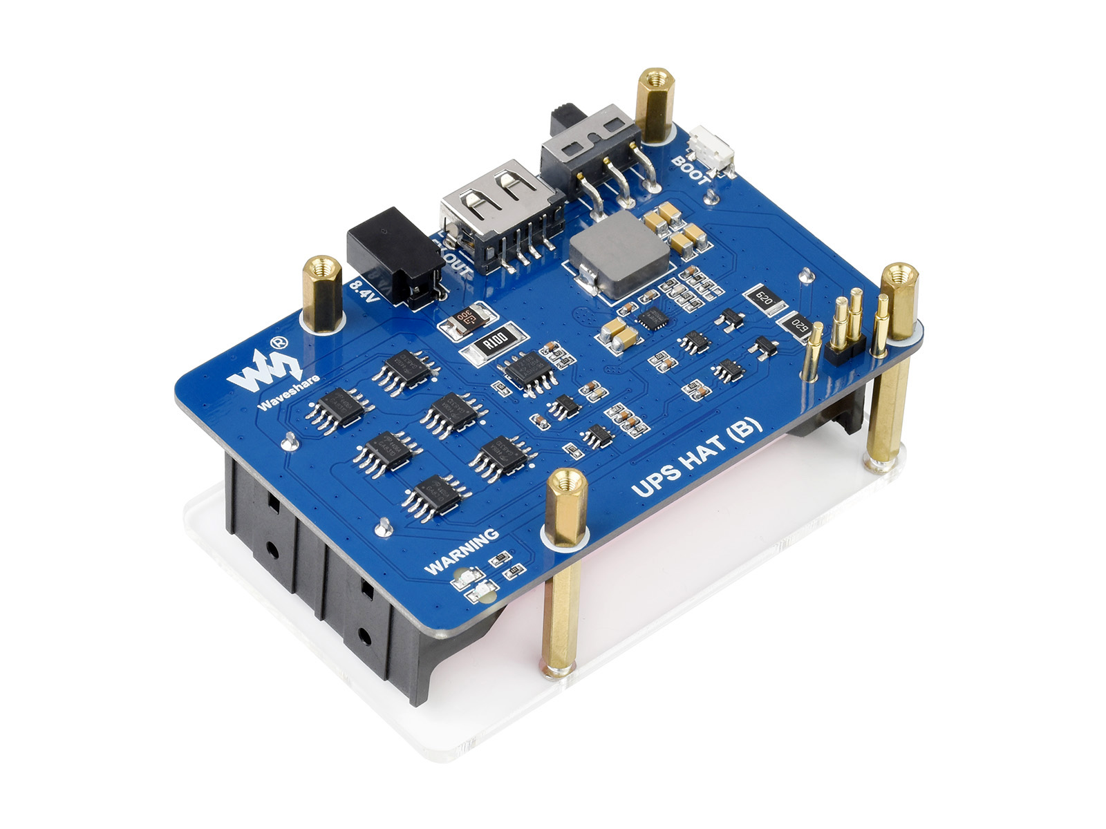 Unterbrechungsfreie Stromversorgung UPS HAT (B) für Raspberry Pi, 5V Ausgang, bis zu 5A Strom, Pogo-Pins-Steckverbinder