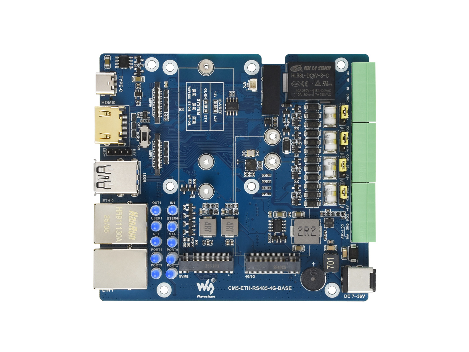 Gigabit/2.5G Dual Ethernet Multi-Funktions-Erweiterungsplatine auf Basis von Raspberry Pi CM5 (NICHT enthalten), unterstützt RS485-Industriekommunikation, 4G/5G-Modul und 4K-Ausgabe