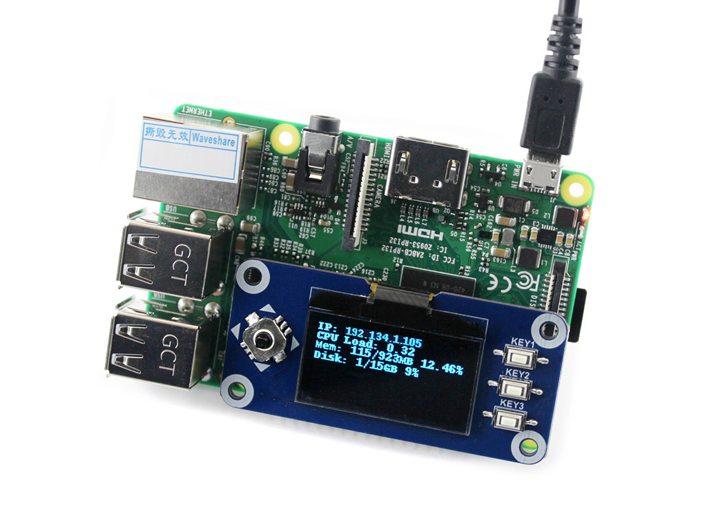 128x64, 1,3 Zoll OLED Display HAT für Raspberry Pi