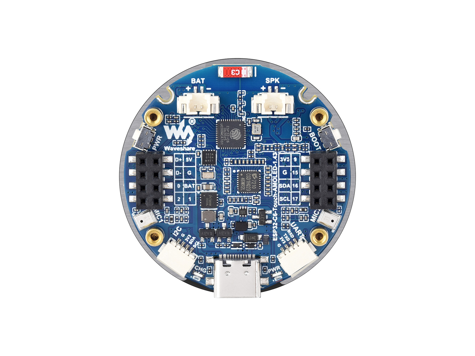 ESP32-C6 1,43-Zoll AMOLED-Rundtouchdisplay-Entwicklungsplatine, 160 MHz RISC-V-Prozessor, 466×466 Pixel, QSPI-Schnittstelle, Onboard-Dual-Mikrofonarray, ESP32 mit Display