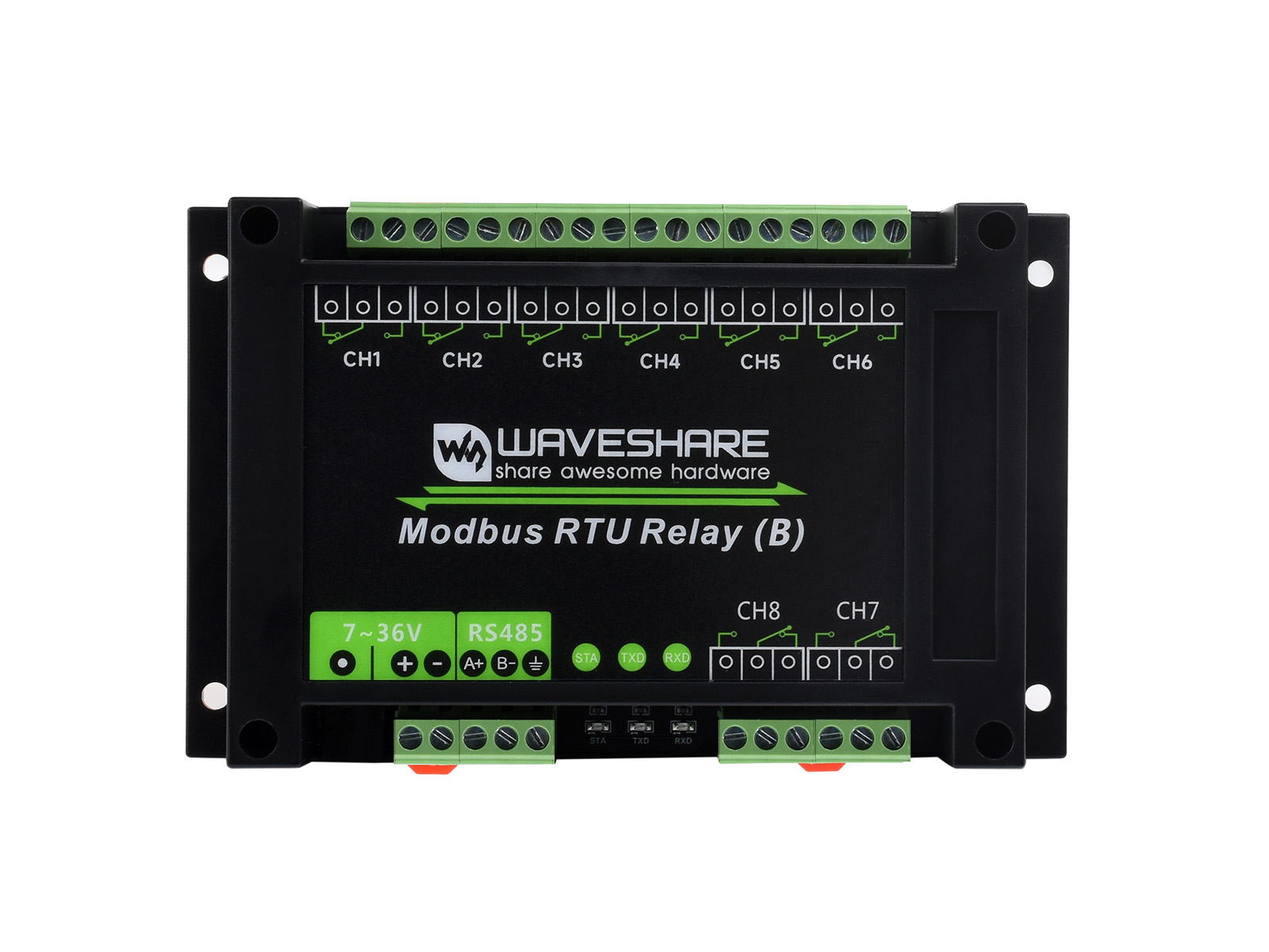 Industrielles Modbus-RTU-8-Kanal-Relaismodul (B) mit RS485-Schnittstelle, Mehrfach-Isolationsschutzschaltungen, 7~36V Stromversorgung