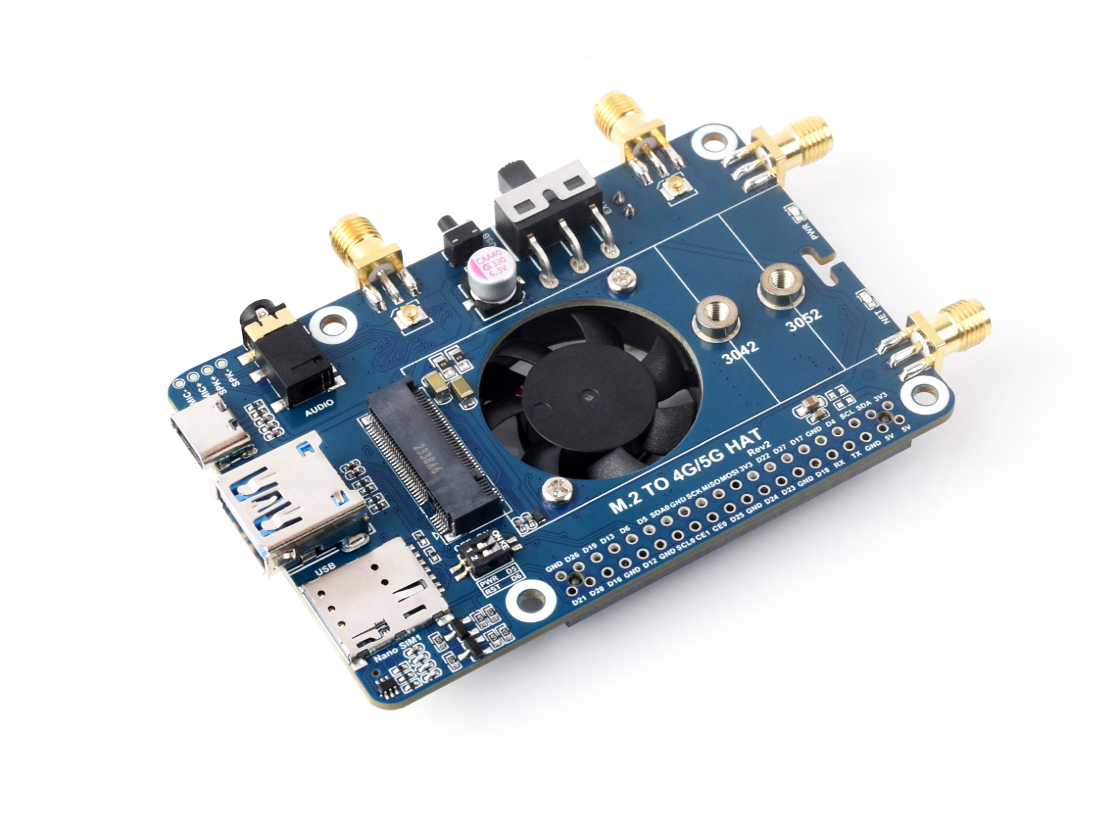 SIM7600G-H M.2 4G HAT für Raspberry Pi, LTE CAT4 Hochgeschwindigkeit, 4G/3G/2G, GNSS, Globalband