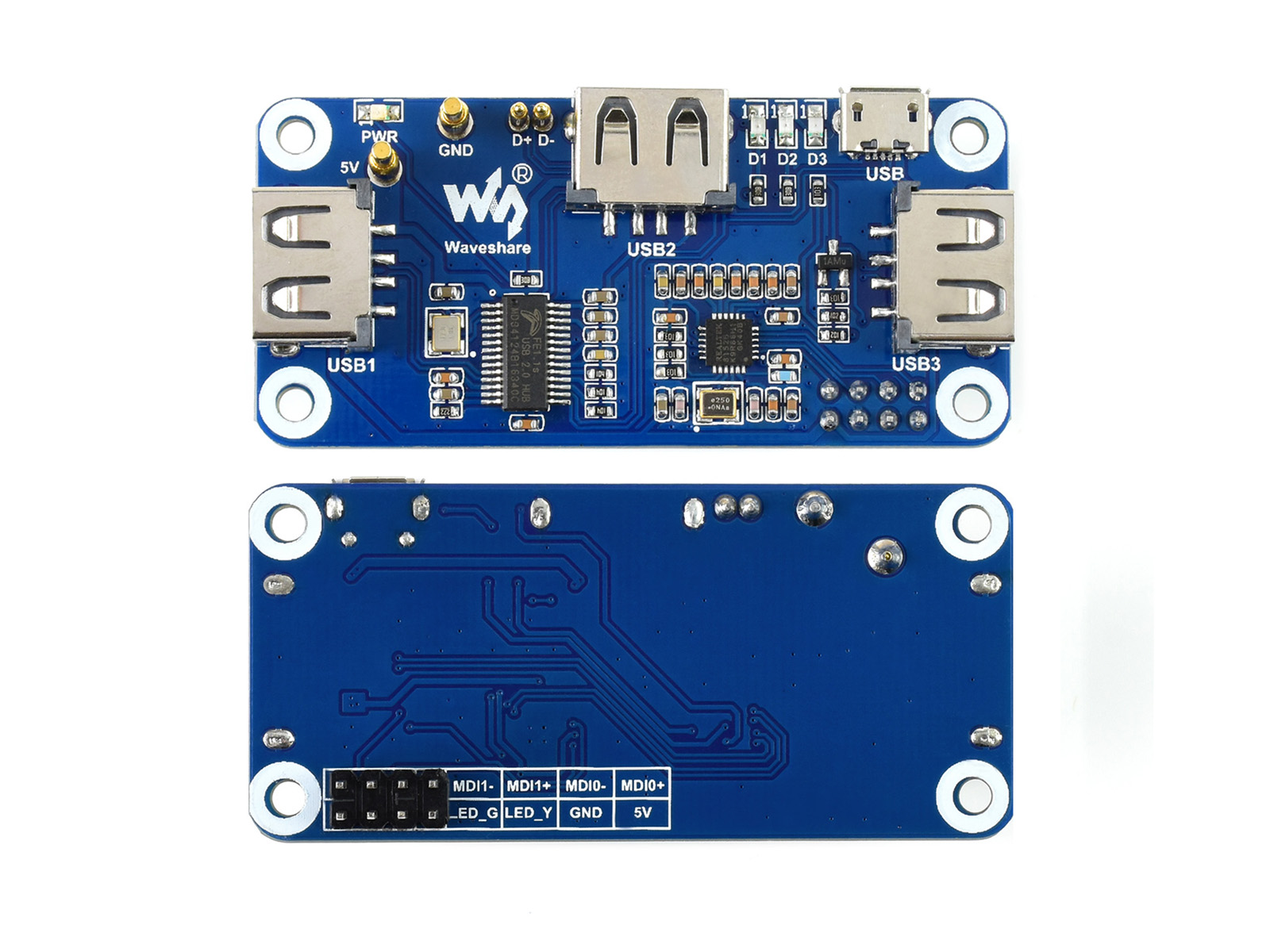 PoE Ethernet / USB HUB HAT für Raspberry Pi Zero, 1x RJ45, 3x USB