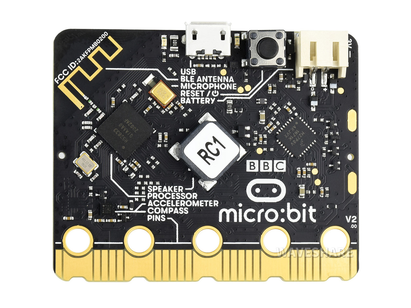 BBC micro:bit V2, verbesserter Prozessor, eingebauter Lautsprecher und Mikrofon, berührungsempfindliches Logo