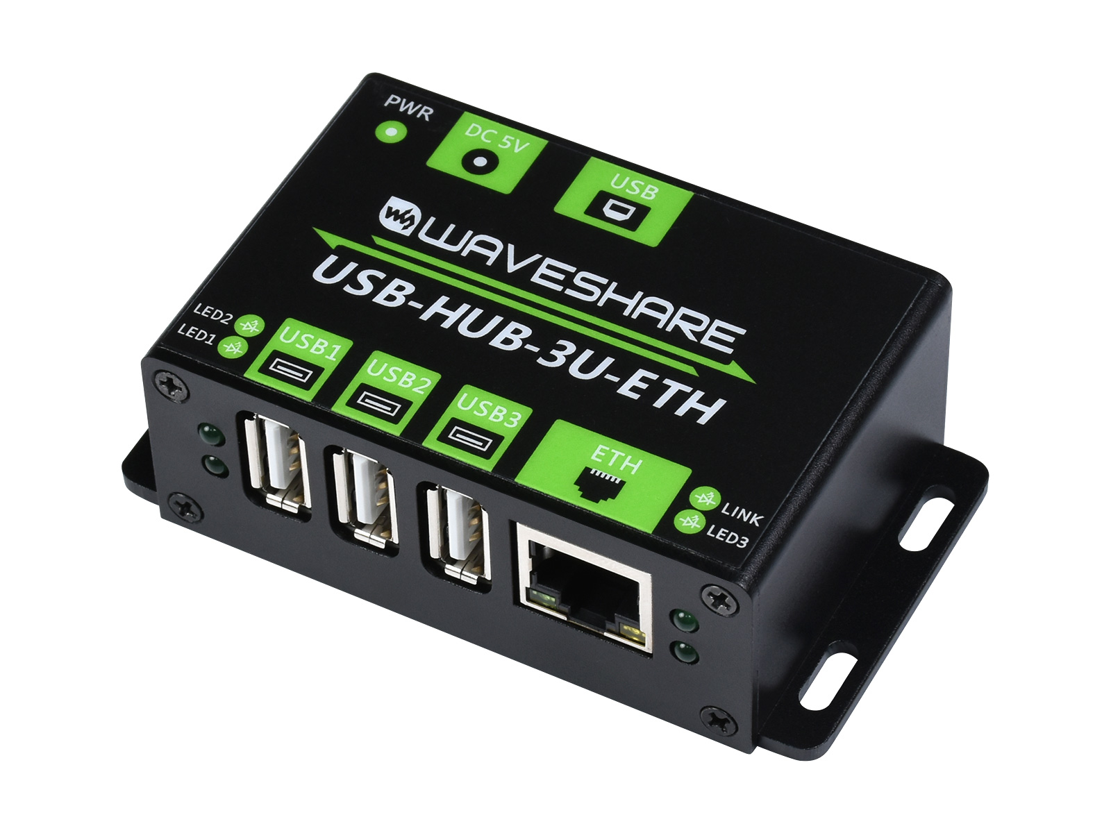 Industrieller Multifunktionaler USB-HUB, Erweiterung um 3x USB-Anschlüsse + 100M Ethernet-Anschluss