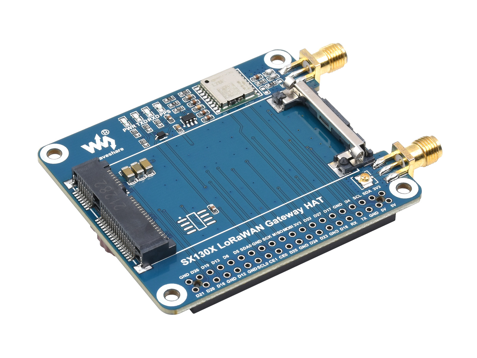 SX130x 868M/915M LoRaWAN Gateway HAT für Raspberry Pi, Standard Mini-PCIe-Sockel, Langstreckenübertragung, GNSS-Modul
