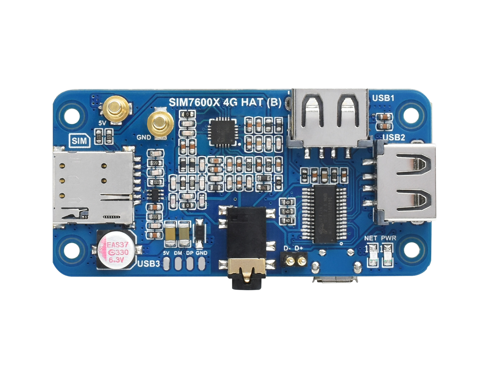 SIM7600G-H 4G HAT (B) für Raspberry Pi, LTE Cat-4 4G / 3G / 2G Unterstützung, GNSS Positionierung, Global Band