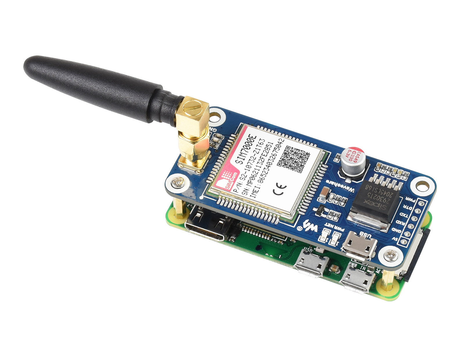 SIM7000E NB-IoT / Cat-M / EDGE / GPRS HAT für Raspberry Pi, GNSS, für Europa, Afrika, Australien, Südostasien