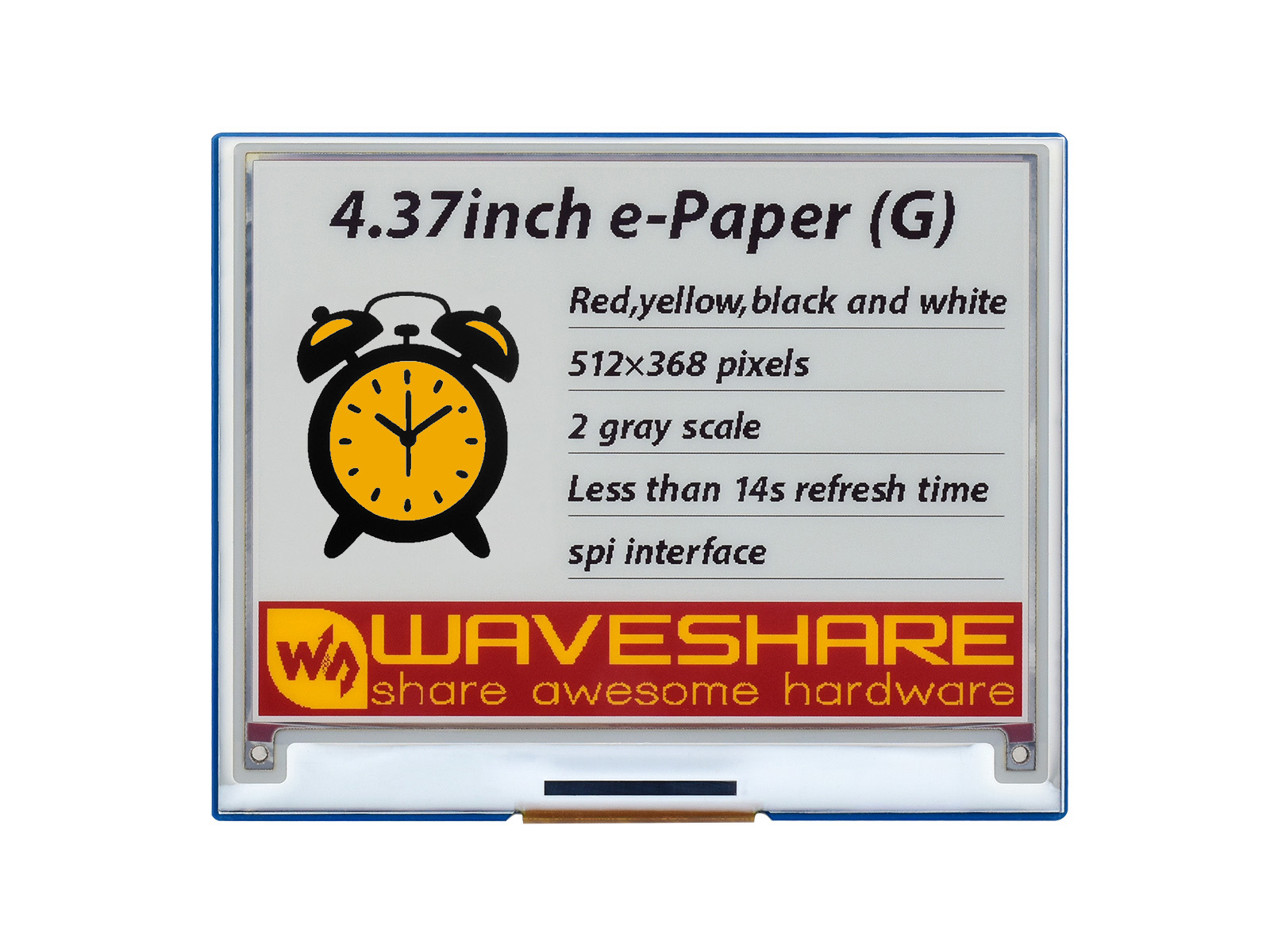 4,37-Zoll-E-Paper-Modul (G), 512 × 368, Rot/Gelb/Schwarz/Weiß