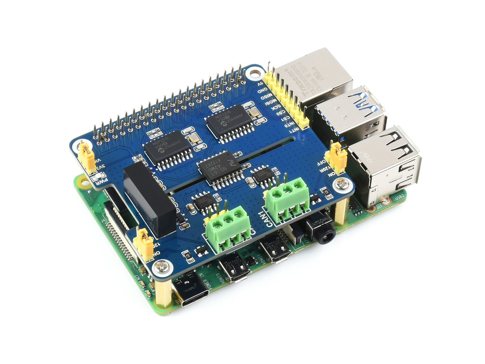 2-Kanal isoliertes CAN-Erweiterungs-HAT für Raspberry Pi, Dual-Chip-Lösung