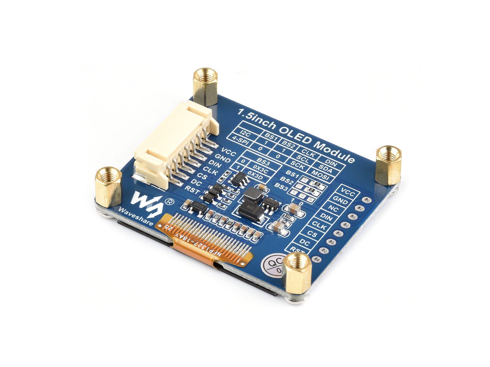 1,5-Zoll-OLED-Displaymodul, 128x128 Pixel, 16 Graustufen, SPI/I2C-Schnittstelle