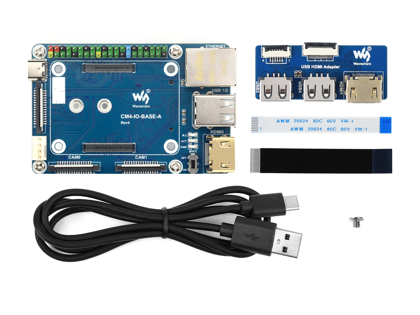 CM4-IO-BASE-A + USB-HDMI-Adapter, für Raspberry Pi Compute Module 4
