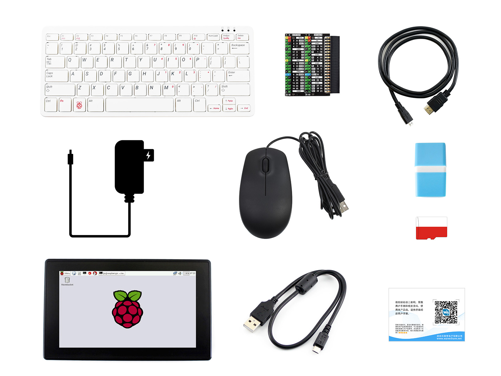 Raspberry Pi 400 mit Drittanbieter-Zubehör und 7-Zoll-HDMI-Touchdisplay