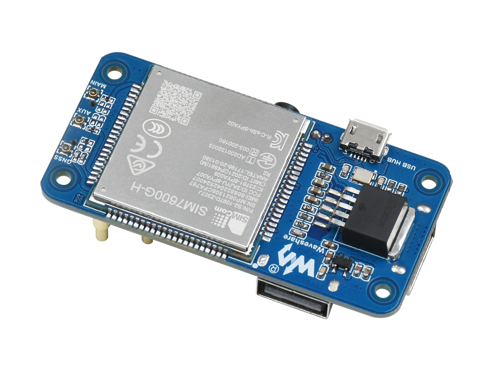 SIM7600G-H 4G HAT (B) für Raspberry Pi, LTE Cat-4 4G / 3G / 2G Unterstützung, GNSS Positionierung, Global Band
