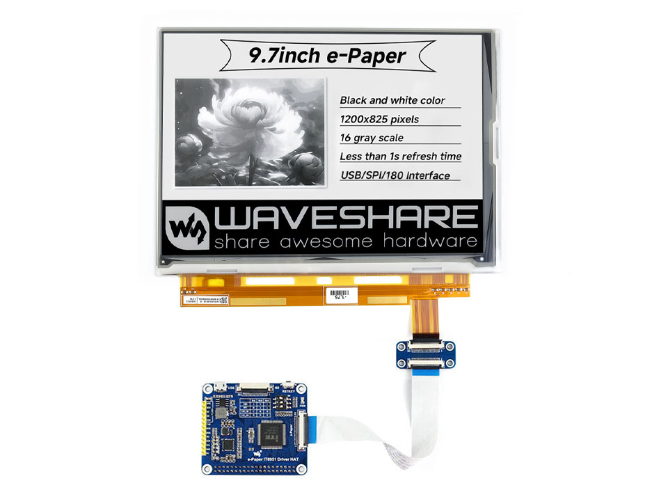 1200x825, 9,7-Zoll E-Ink-Display-HAT für Raspberry Pi