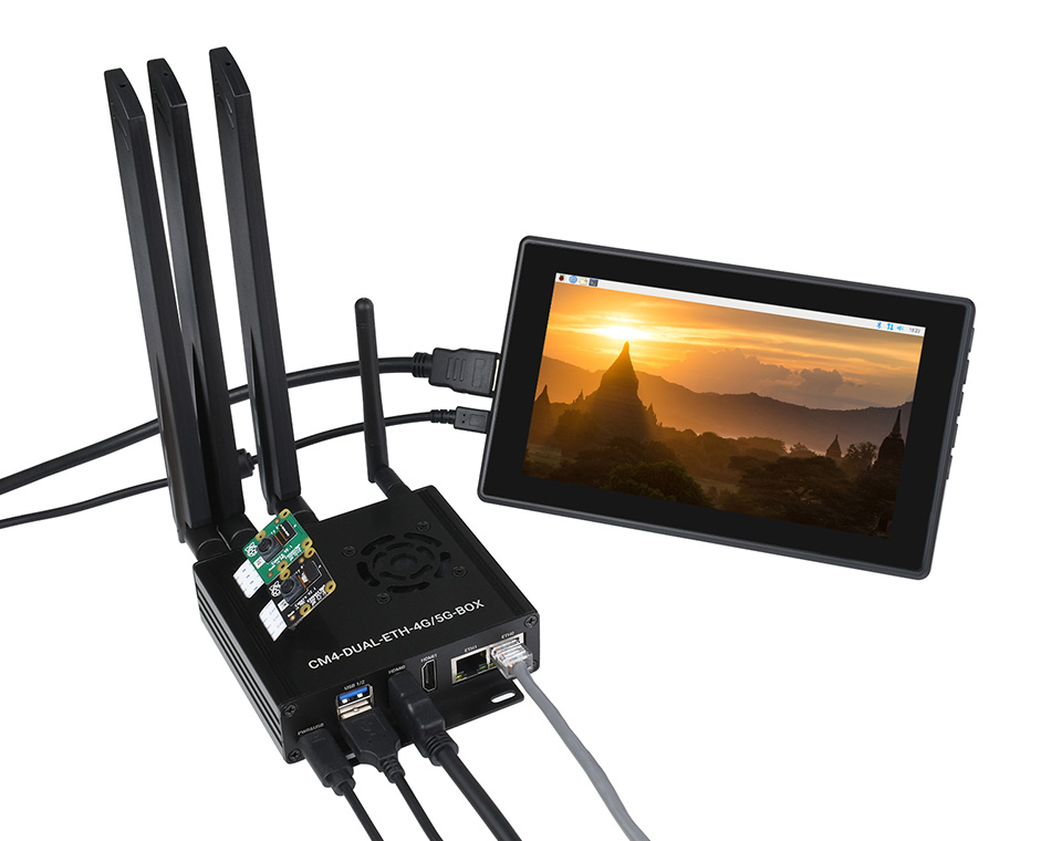 Dual-Gigabit-Ethernet-5G/4G-Minicomputer auf Basis des Raspberry Pi Compute Module 4 (NICHT enthalten), Metallgehäuse, mit Lüfter